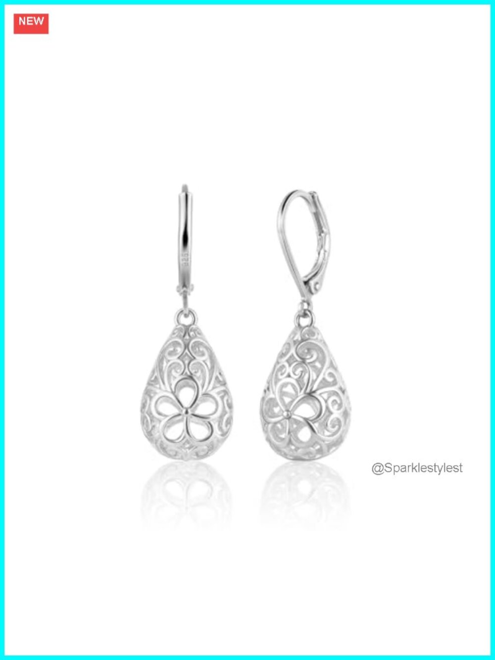 925 Sterling Silver Teardrop Dangle Earrings Filigree Drop